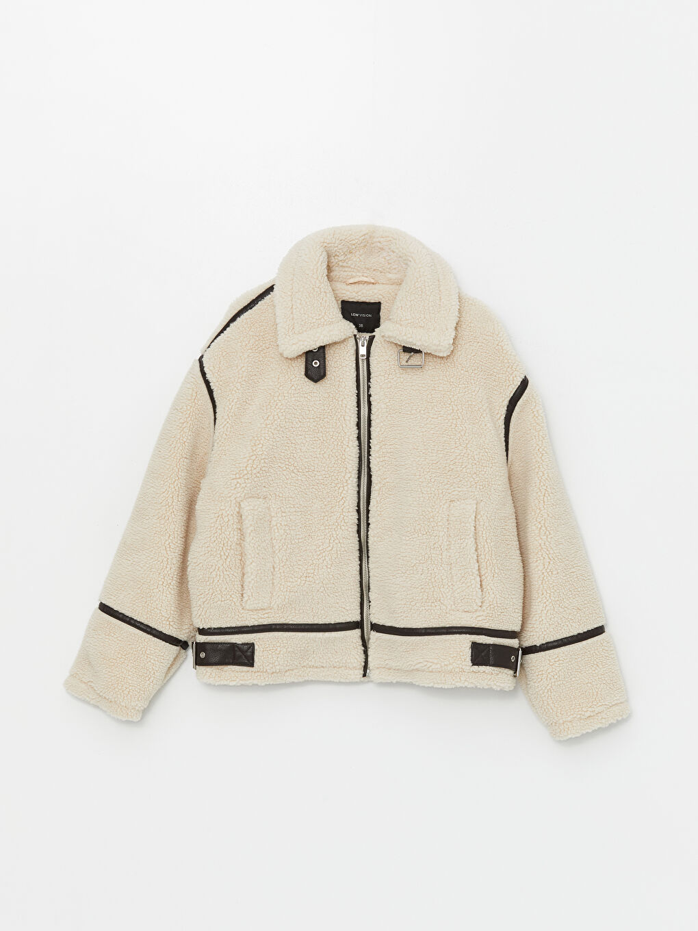Women's Collared Neck Plain Plush Coat-4