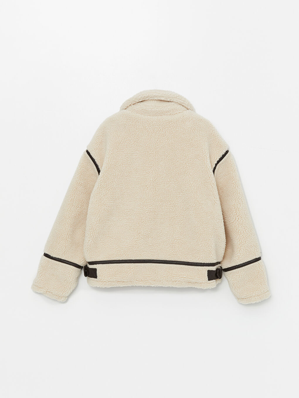 Women's Collared Neck Plain Plush Coat-5