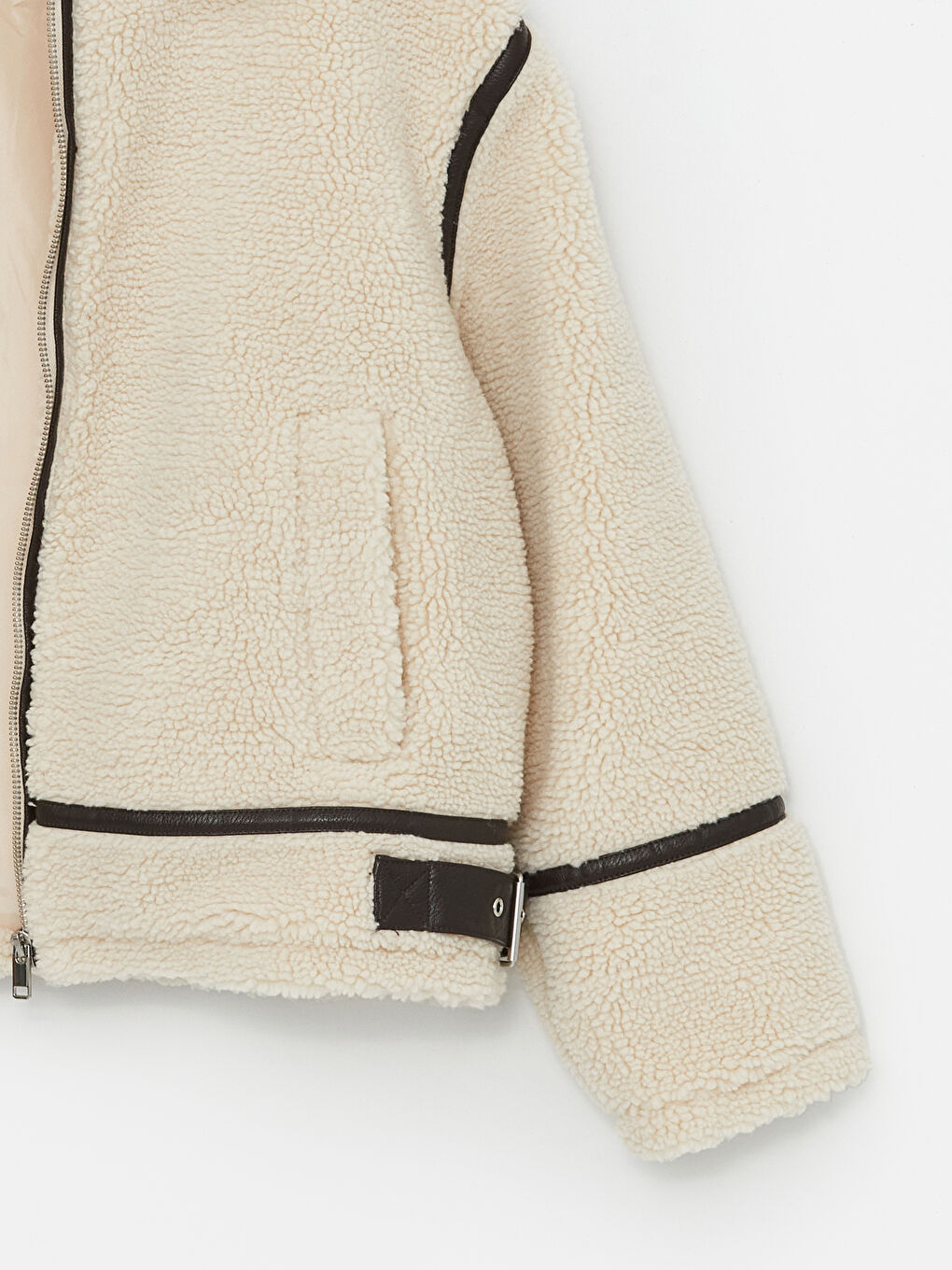 Women's Collared Neck Plain Plush Coat-6