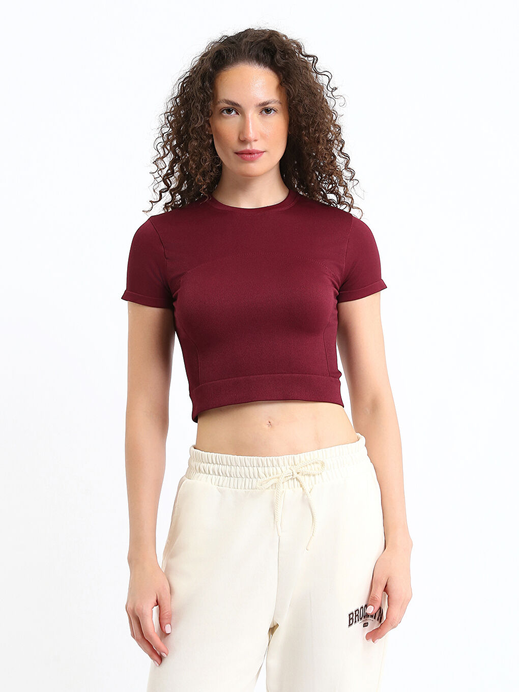 Crew Neck Plain Short Sleeve Women's Crop T-Shirt