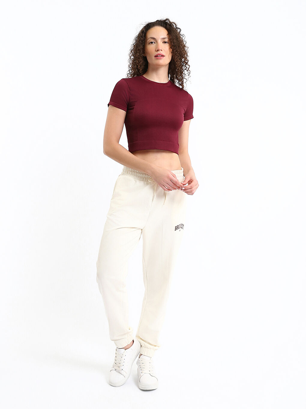 Crew Neck Plain Short Sleeve Women's Crop T-Shirt-1