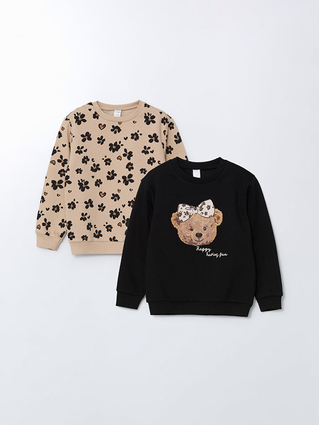 LCW Kids Siyah Bisiklet Yaka Baskılı Kız Bebek Sweatshirt 2'li