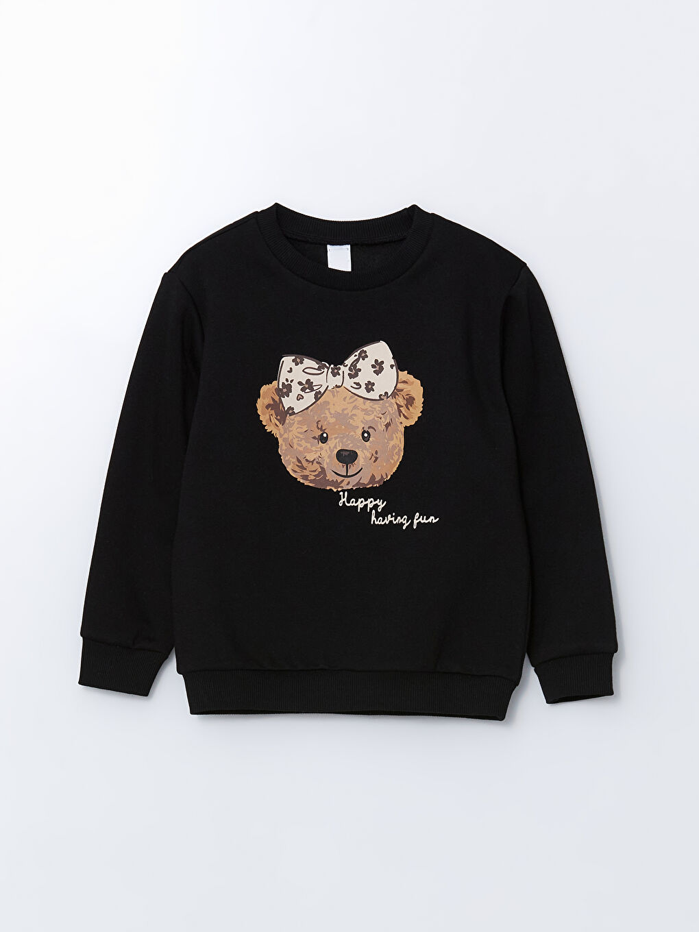 LCW Kids Siyah Bisiklet Yaka Baskılı Kız Bebek Sweatshirt 2'li - 3