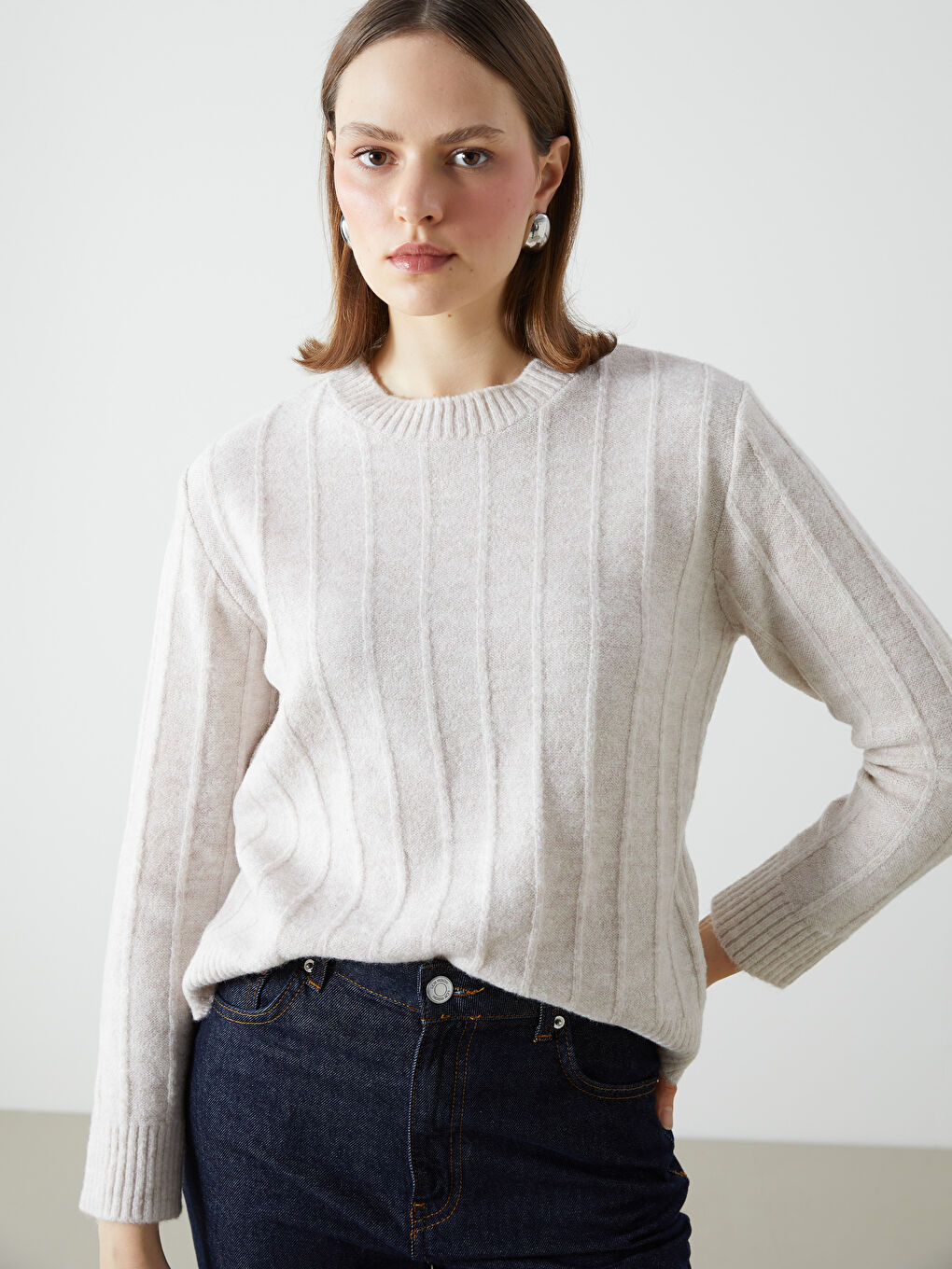 Crew Neck Striped Women's Knitwear Sweater -W4LY81Z8-MXN