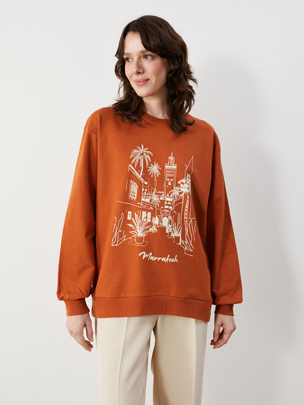 T-shirt Oversize Imprimé à Col Rond pour Femmes