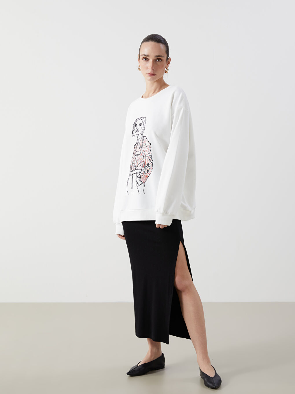 Crew Neck Printed Oversize Women's T-Shirt-1