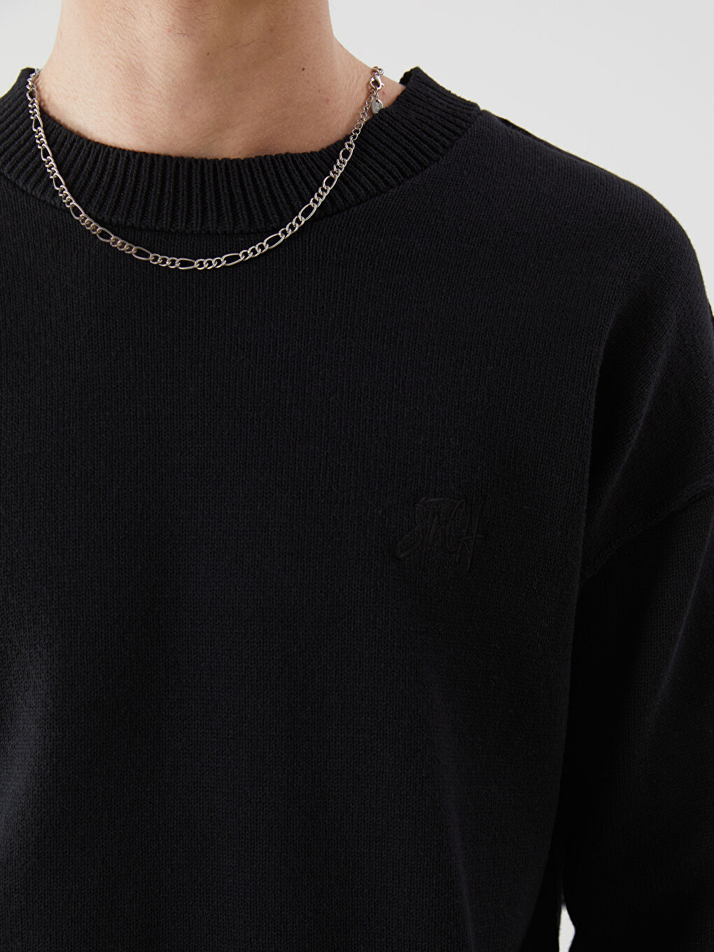 Siyah Bisiklet Yaka Erkek Triko Kazak-2