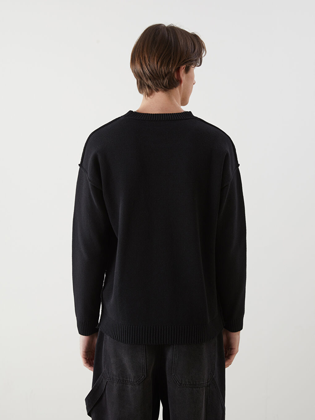 Siyah Bisiklet Yaka Erkek Triko Kazak-3