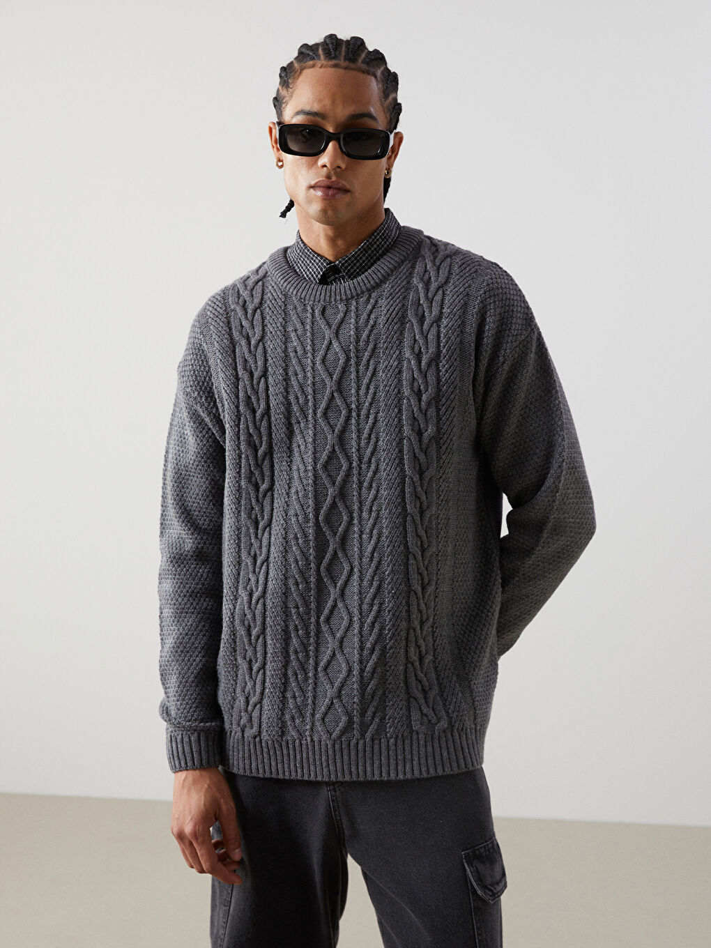 Crew Neck Long Sleeve Men's Tricot Sweater -W4LY89Z8-HZX