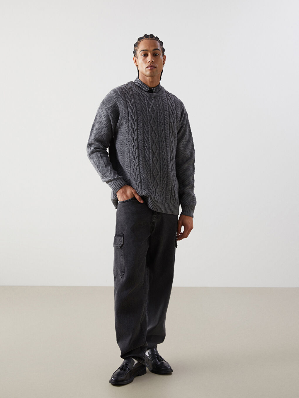 Crew Neck Long Sleeve Men's Tricot Sweater -W4LY89Z8-HZX