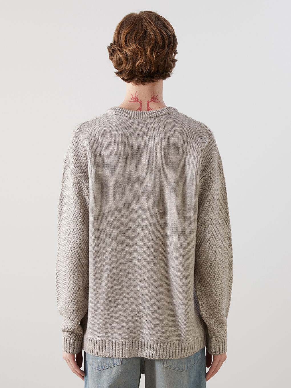 Bej Bisiklet Yaka Erkek Triko Kazak-3