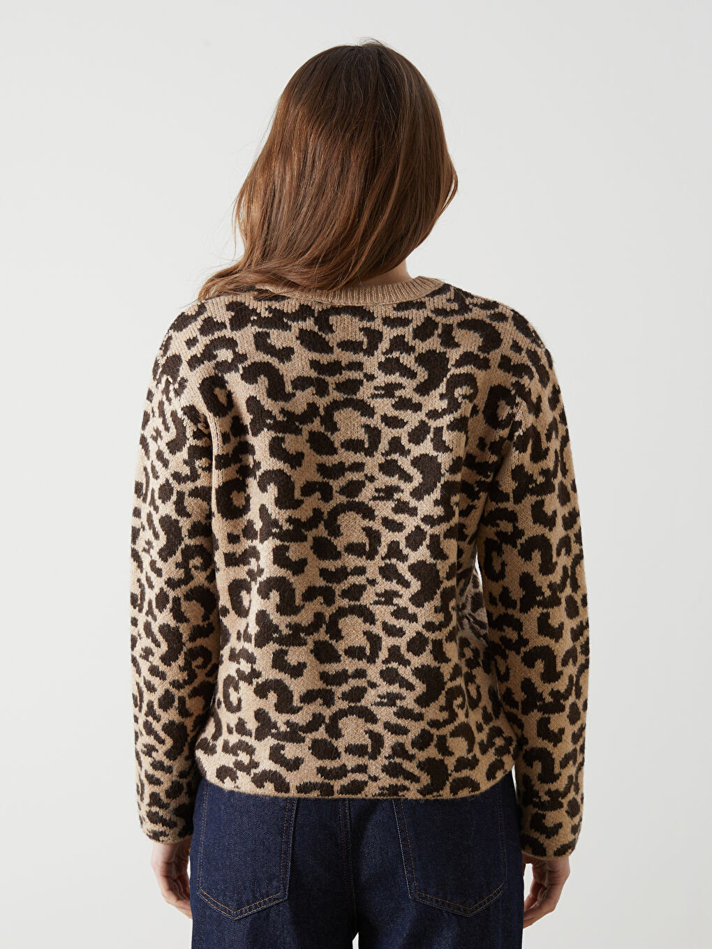 Crew Neck Leopard Print Women's Knitwear Sweater -W4LY93Z8-CTC