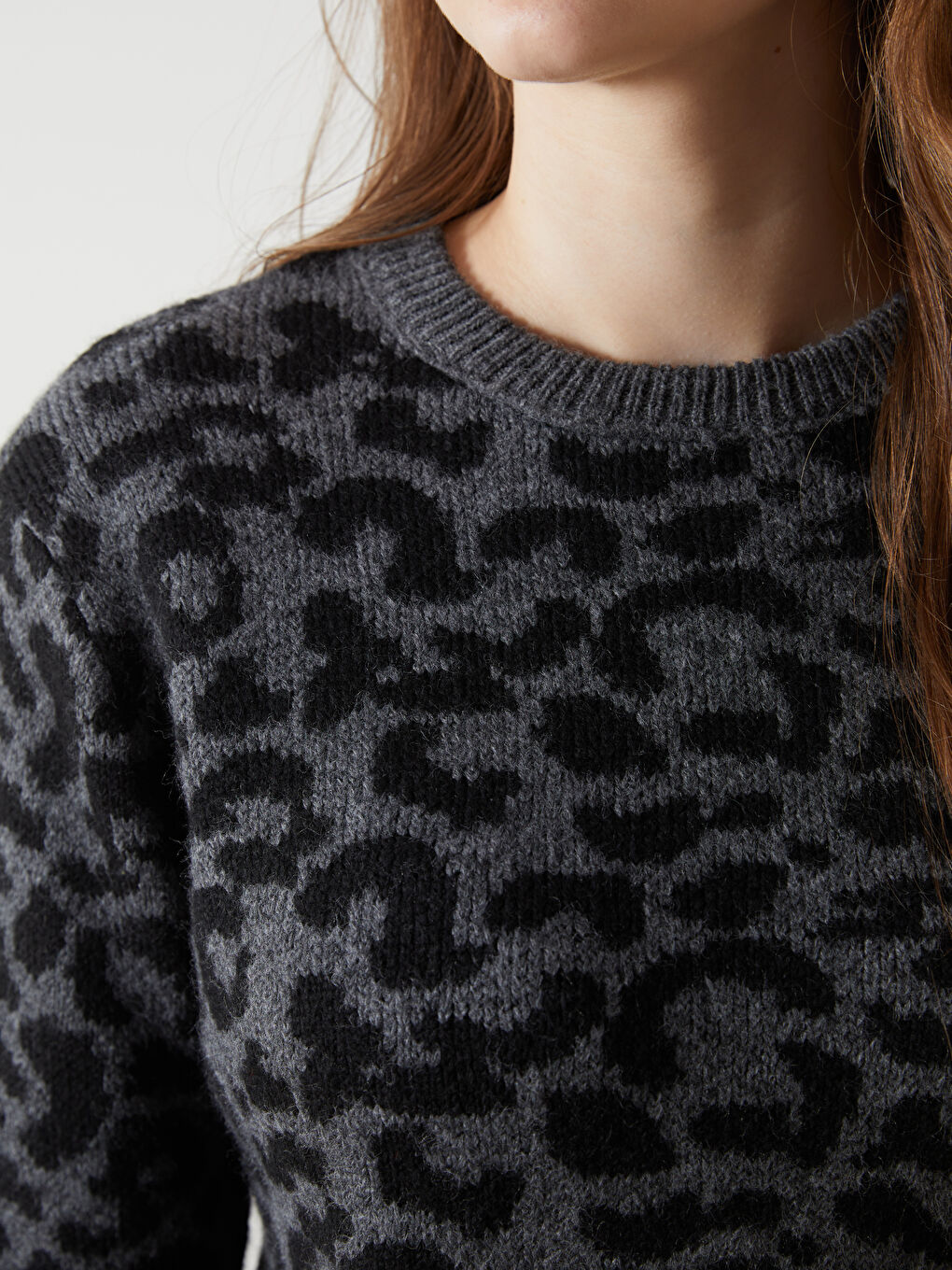 Crew Neck Leopard Print Women's Knitwear Sweater -W4LY93Z8-CWN