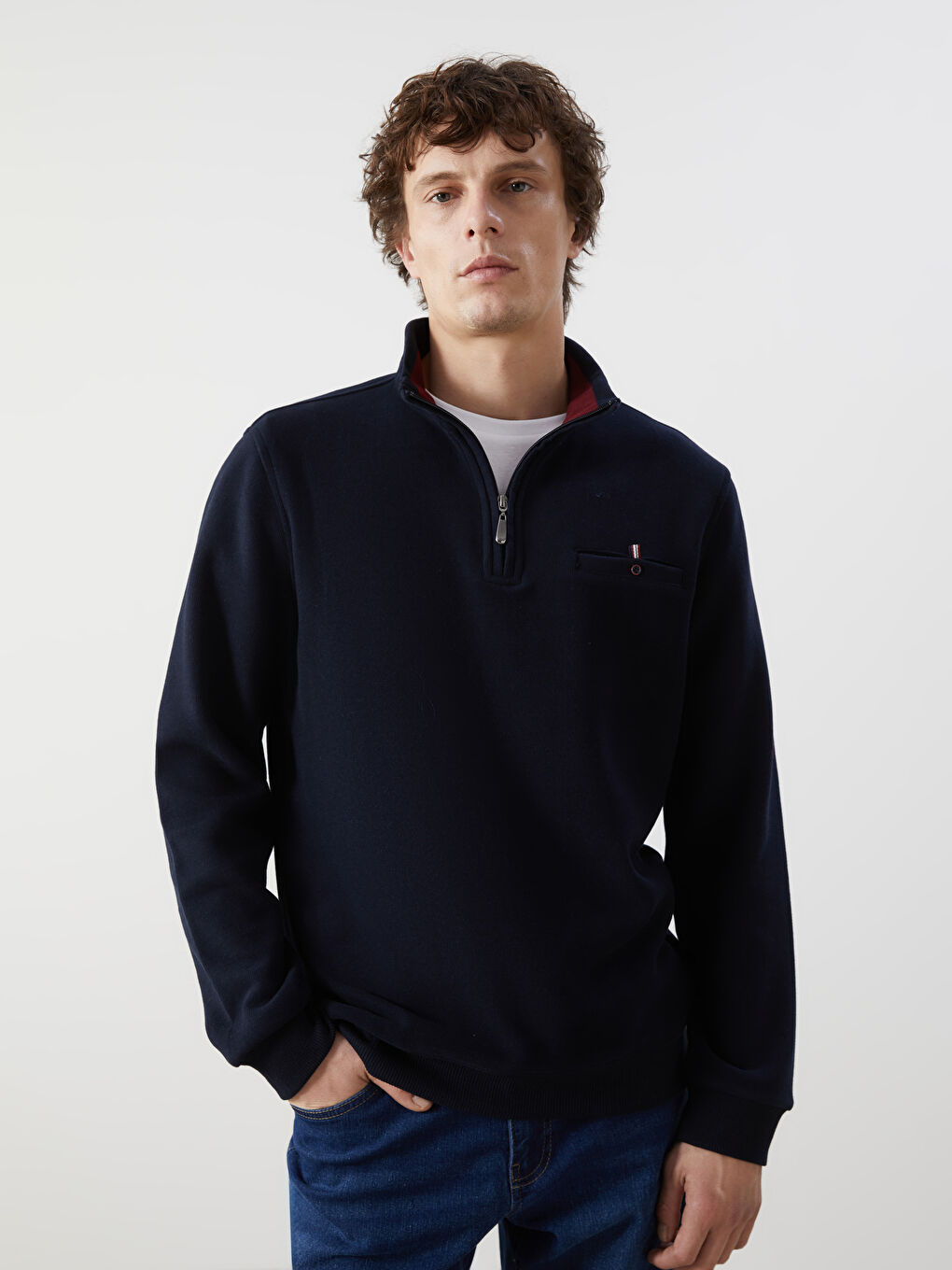 LCWAIKIKI Classic Lacivert Dik Yaka Erkek Sweatshirt