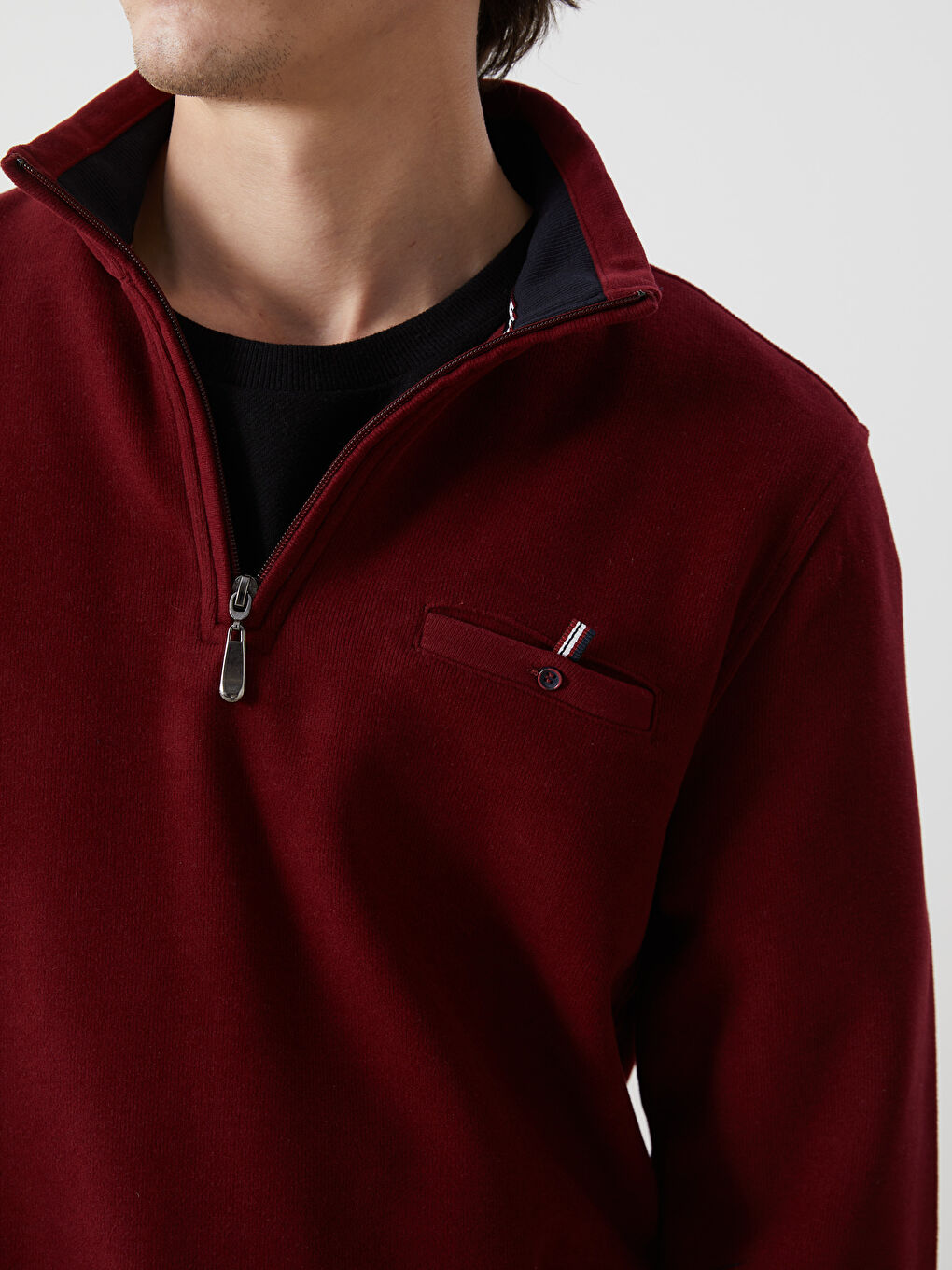 LCWAIKIKI Classic Bordo Dik Yaka Uzun Kollu Baskılı Erkek Sweatshirt - 2