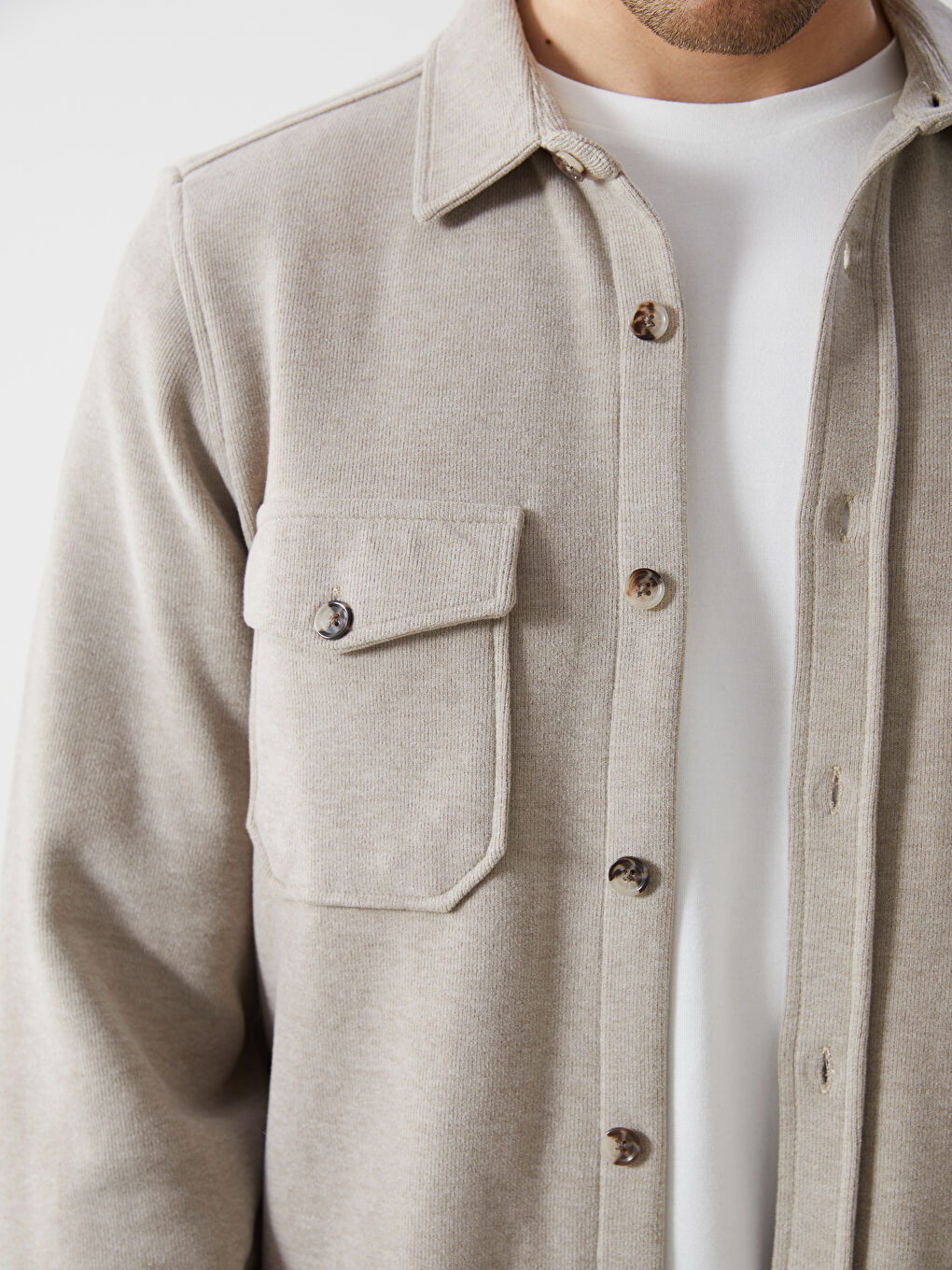 Bej Regular Fit Uzun Kollu Erkek Gömlek Ceket-2