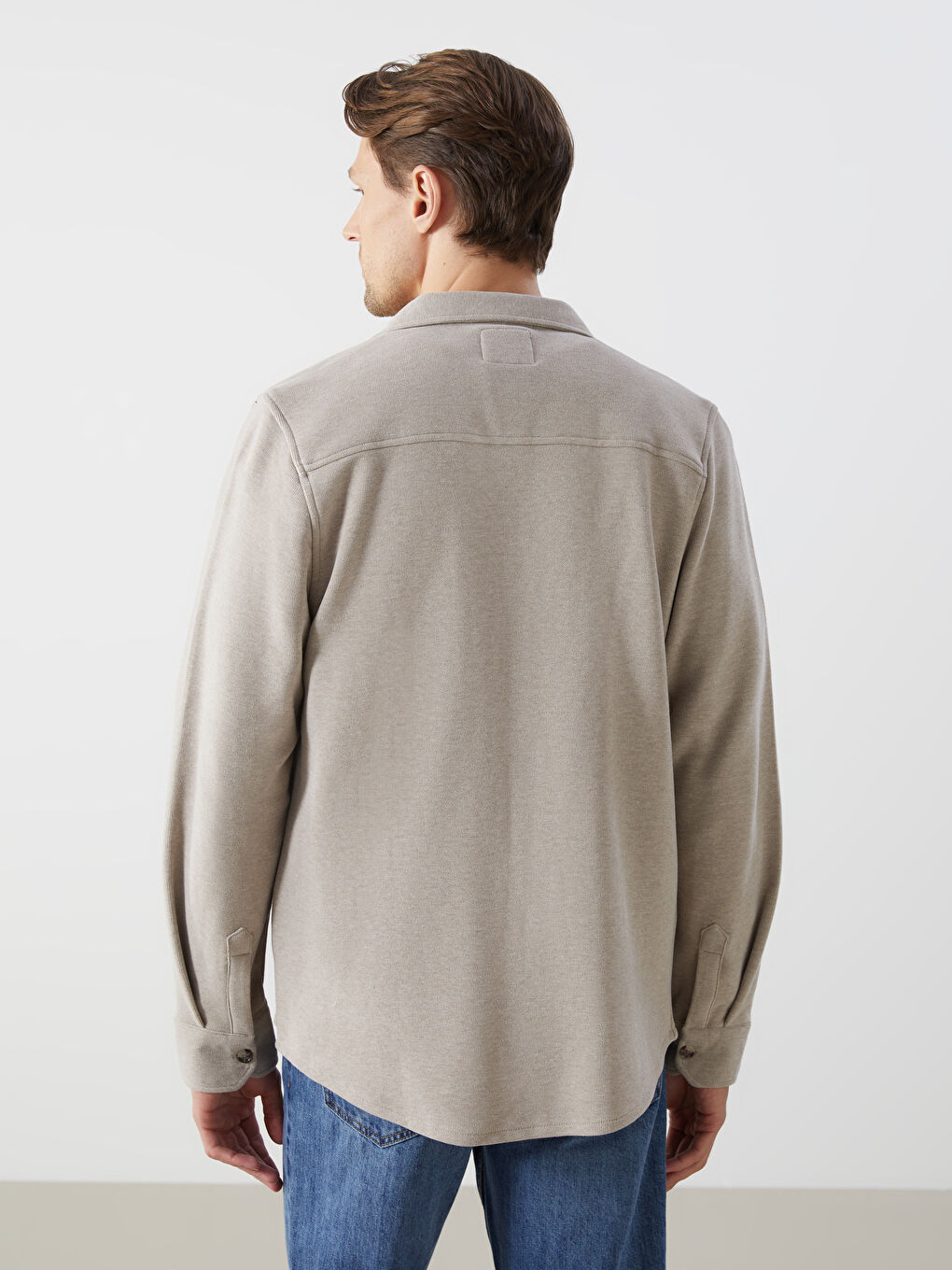 Bej Regular Fit Uzun Kollu Erkek Gömlek Ceket-3