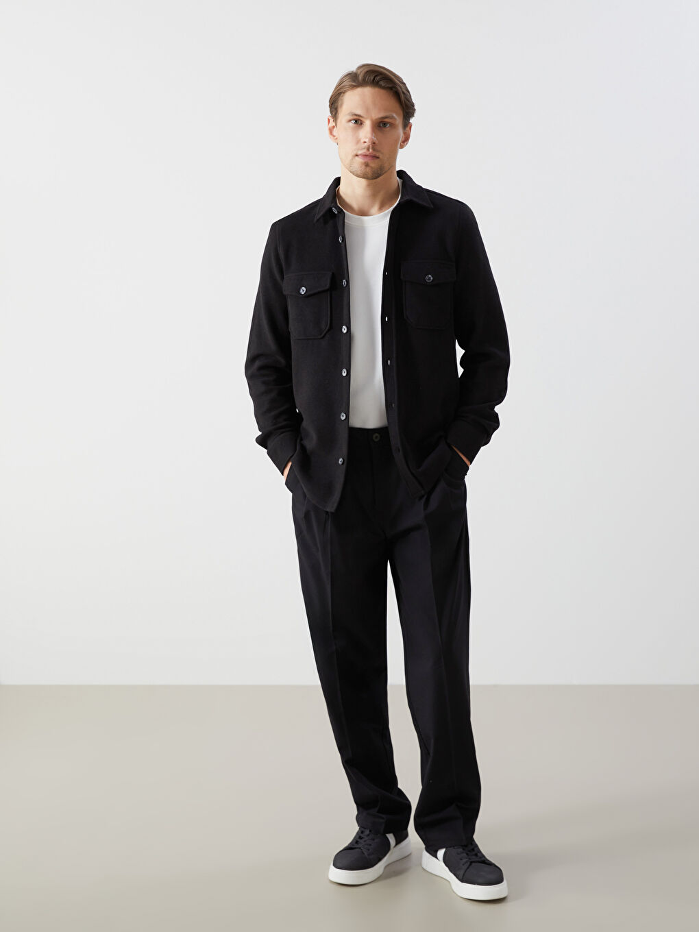 Siyah Regular Fit Uzun Kollu Erkek Gömlek Ceket-1