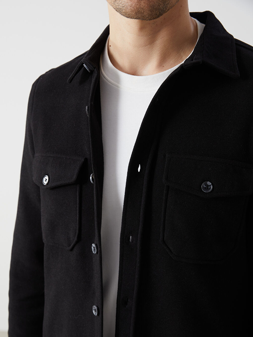 Siyah Regular Fit Uzun Kollu Erkek Gömlek Ceket-2