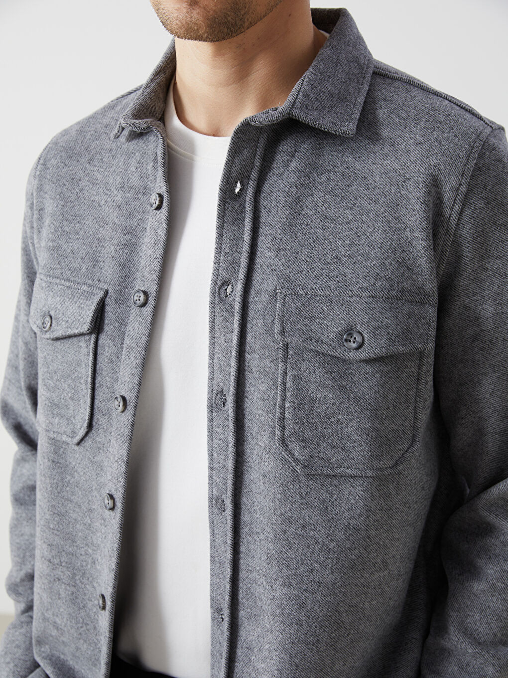 Gri Regular Fit Uzun Kollu Erkek Gömlek Ceket-2