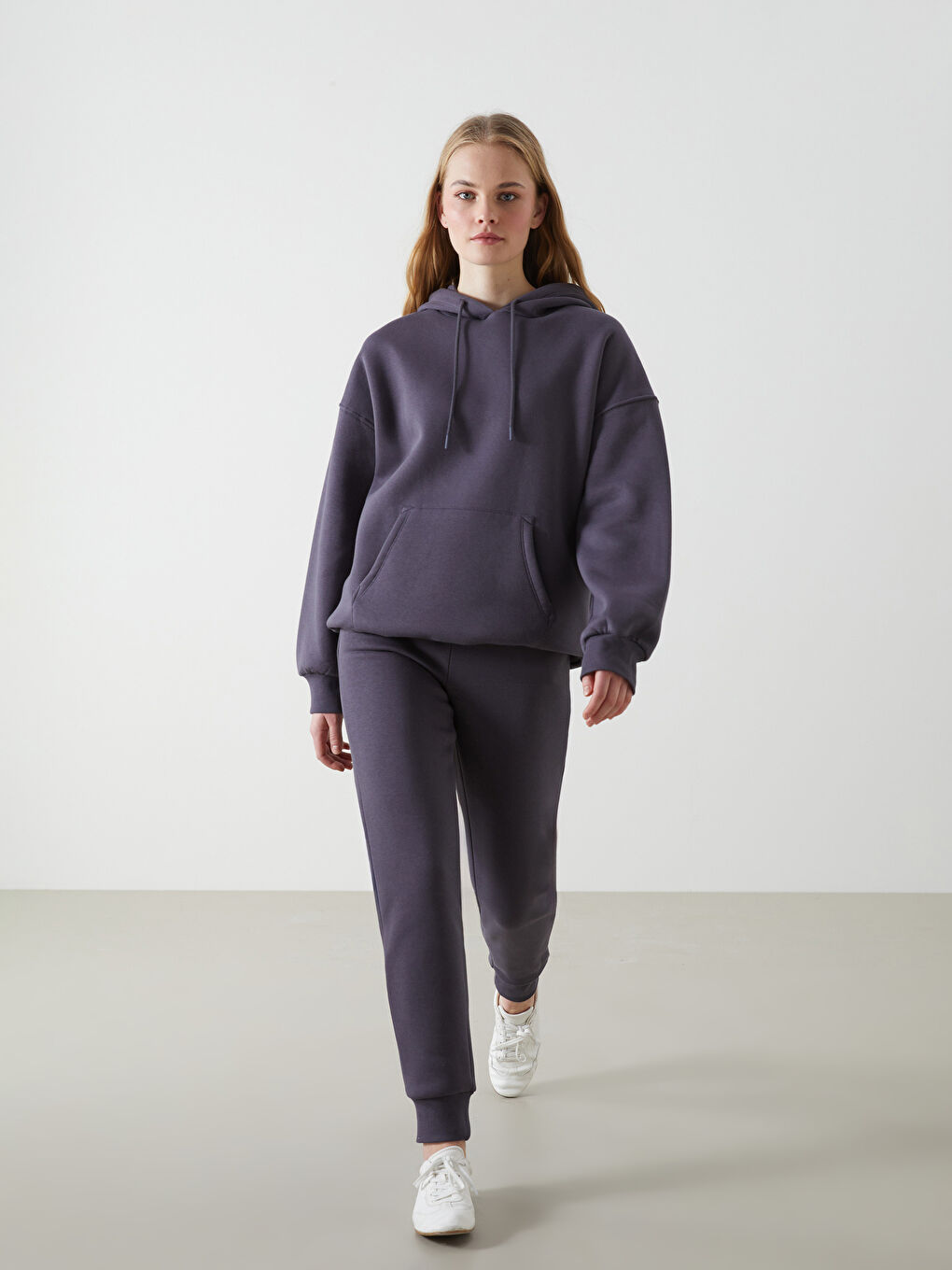 Antrasit Beli Lastikli Kadın Kalın Jogger Eşofman Altı