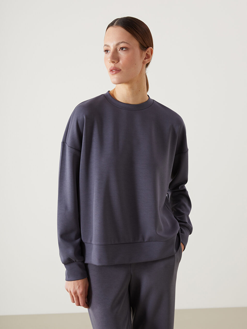 Antrasit Oversize Modal Karışımlı Kadın Sweatshirt