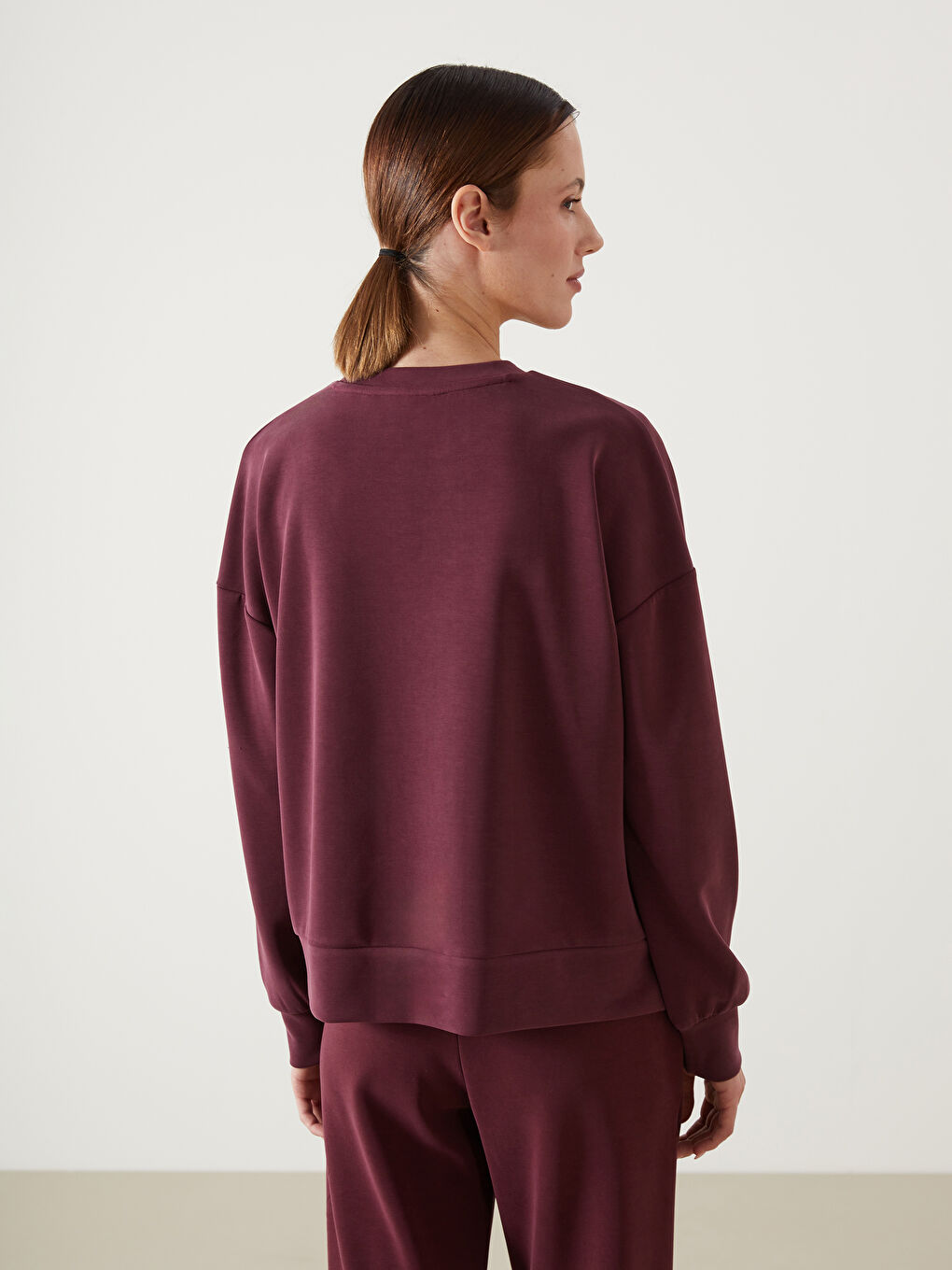 Bordo Oversize Modal Karışımlı Kadın Sweatshirt-3