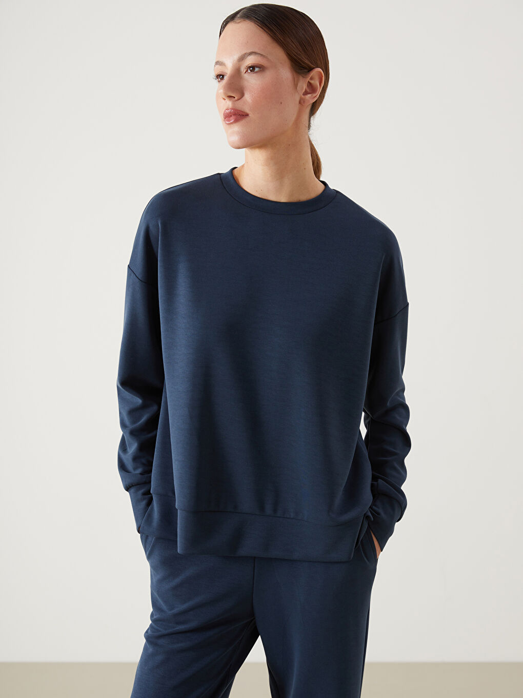 Lacivert Oversize Modal Karışımlı Kadın Sweatshirt