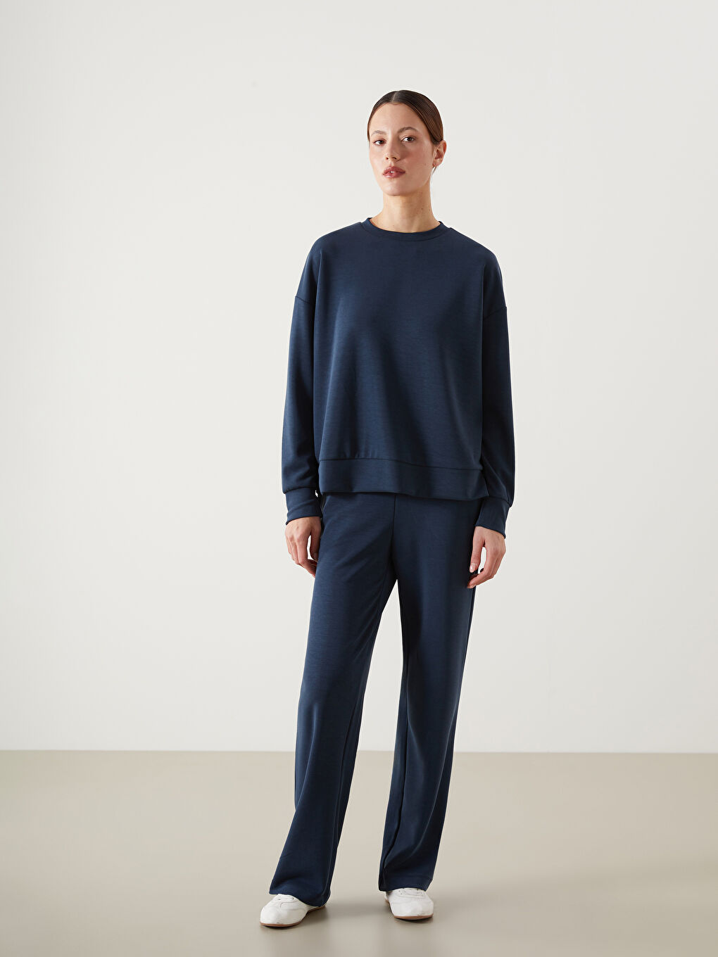 Lacivert Oversize Modal Karışımlı Kadın Sweatshirt-1