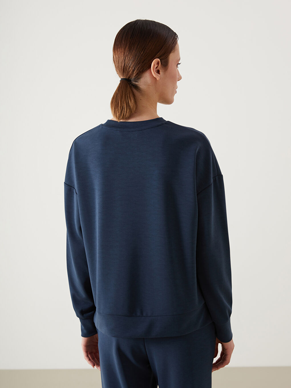 Lacivert Oversize Modal Karışımlı Kadın Sweatshirt-3