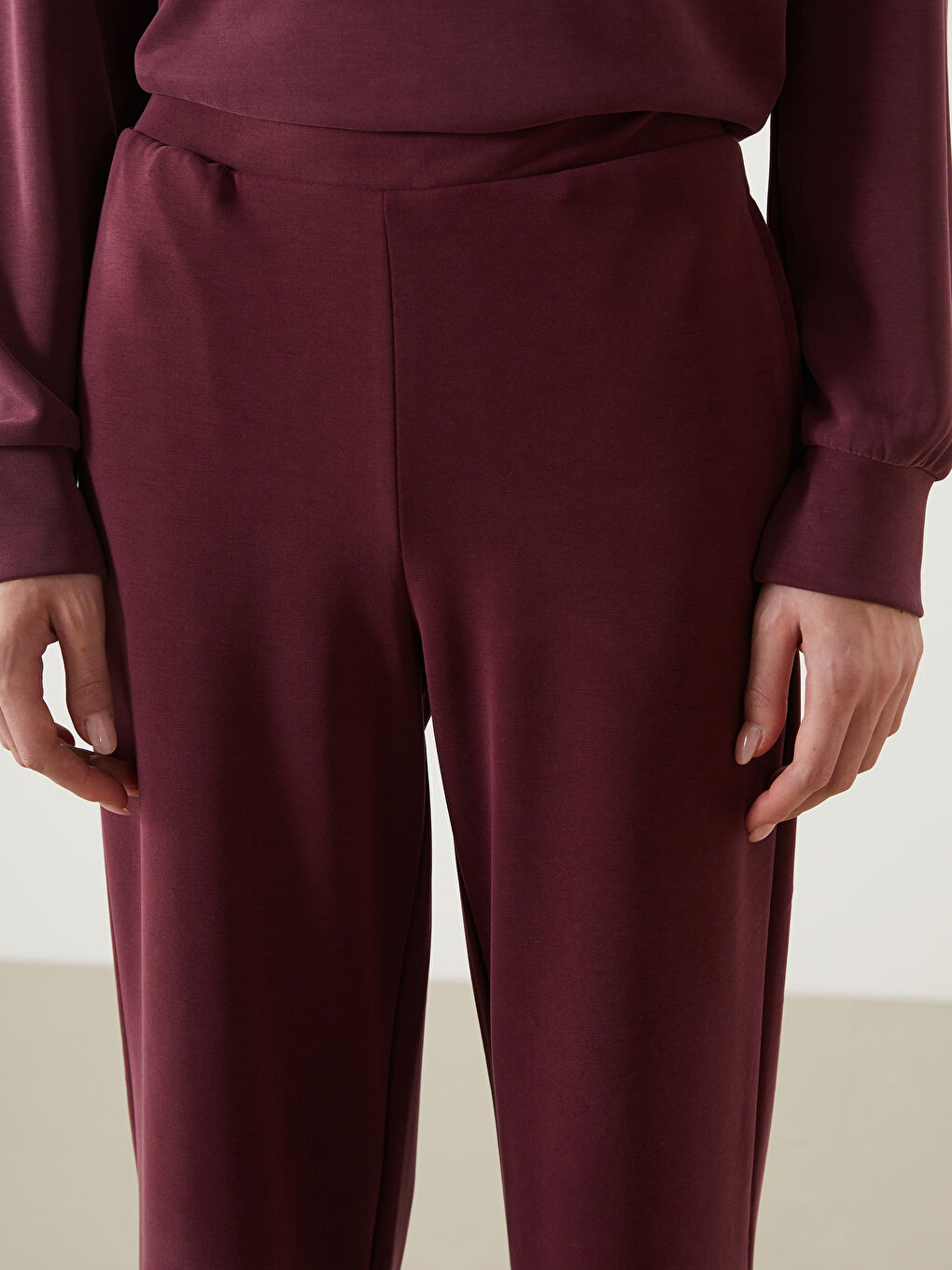 Bordo Modal Karışımlı Kadın Eşofman Altı-2