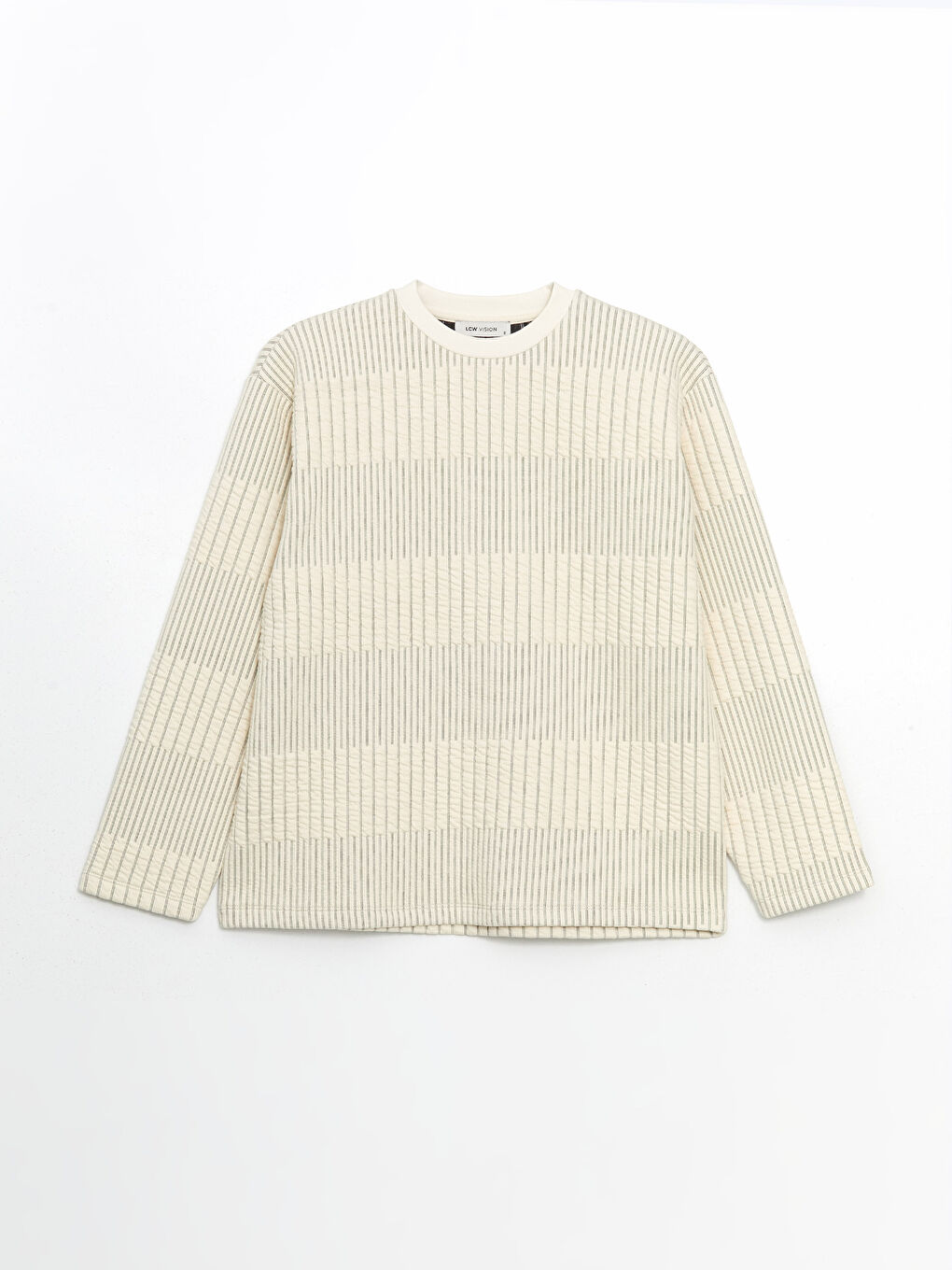 Ekru Bisiklet Yaka Çizgili Kadın Sweatshirt-4