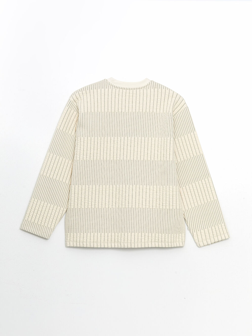 Ekru Bisiklet Yaka Çizgili Kadın Sweatshirt-5