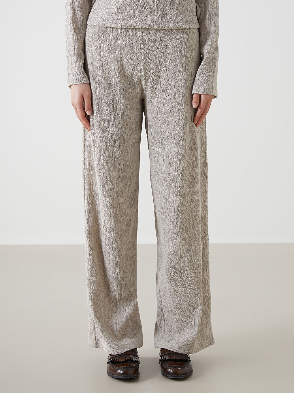 Yeşil Beli Lastikli Dokulu Kadın Pantolon-1