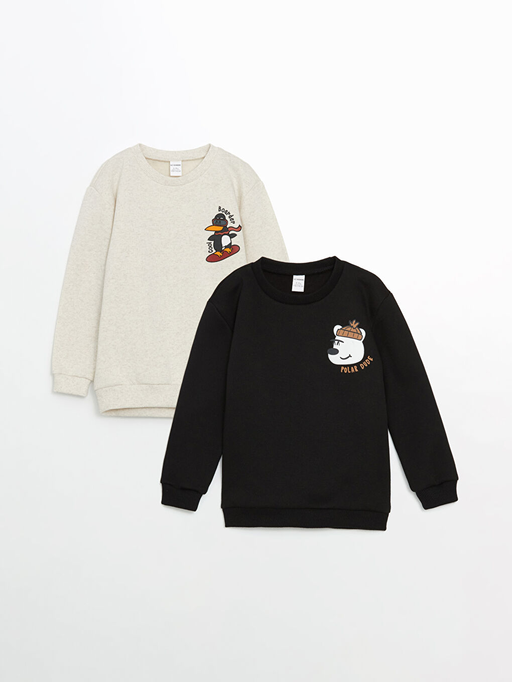 LCW Kids Ekru Bisiklet Yaka Baskılı Erkek Çocuk Sweatshirt 2'li