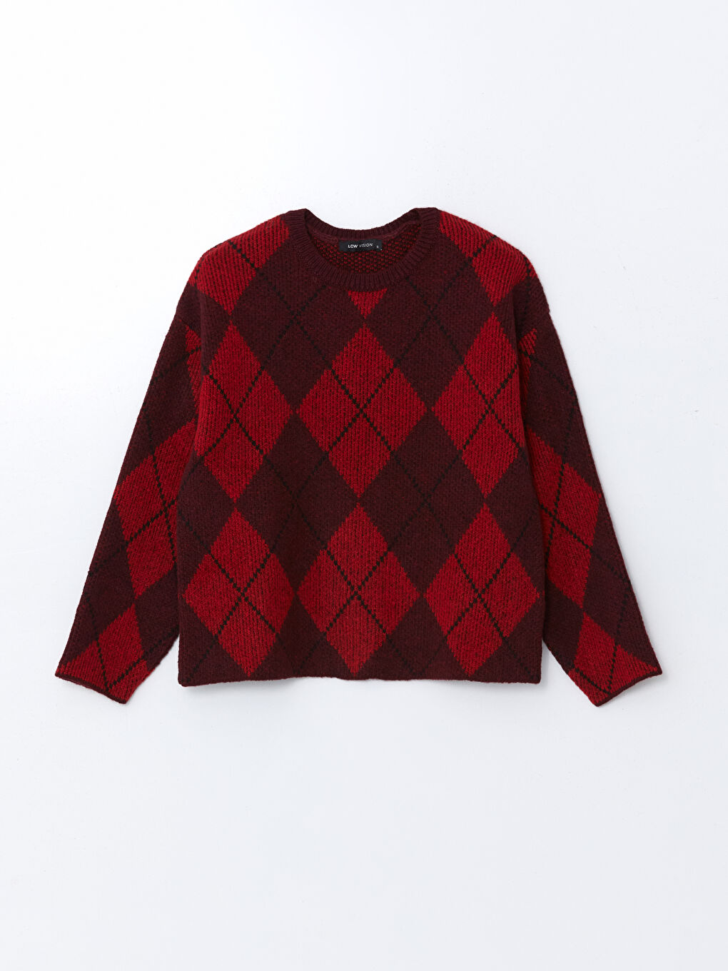 Crew Neck Argyle Pattern Oversize Women's Knitwear Sweater -W4M065Z8-A6J
