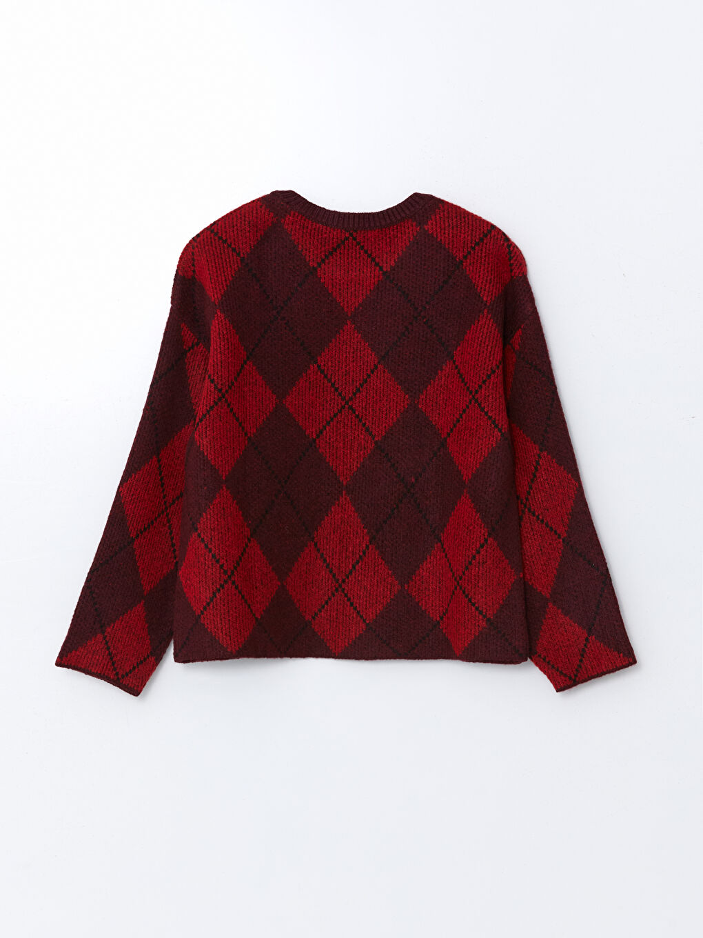 Crew Neck Argyle Pattern Oversize Women's Knitwear Sweater -W4M065Z8-A6J