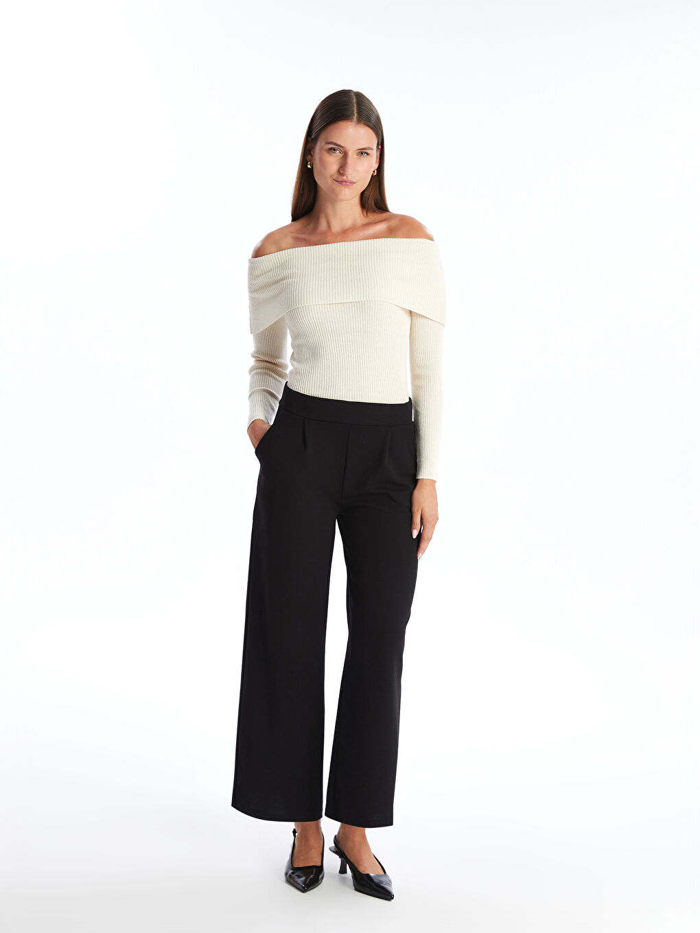Women's Elastic Waist Plain Trousers