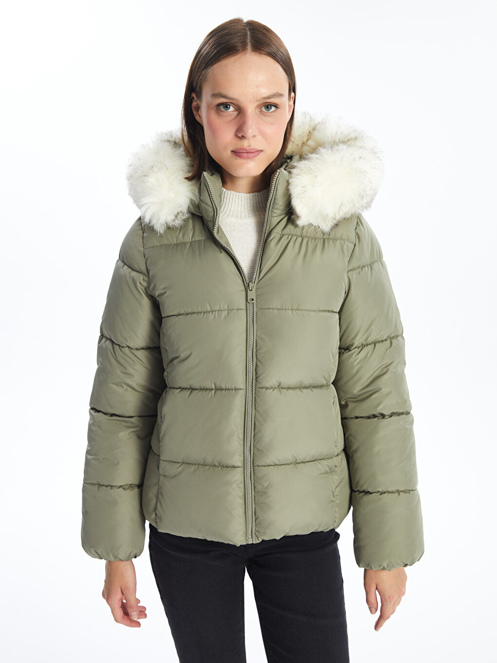 Women's Hooded Plain Puffer Coat
