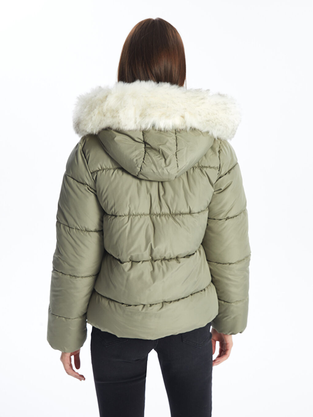 Women's Hooded Plain Puffer Coat-9