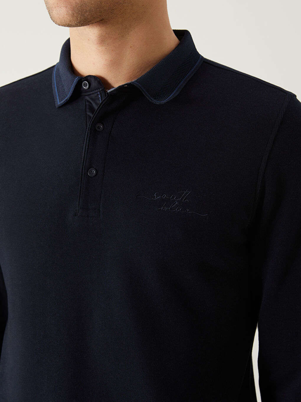 Polo Neck Long Sleeve Embroidered Men's Sweatshirt -W4M096Z8-RFH