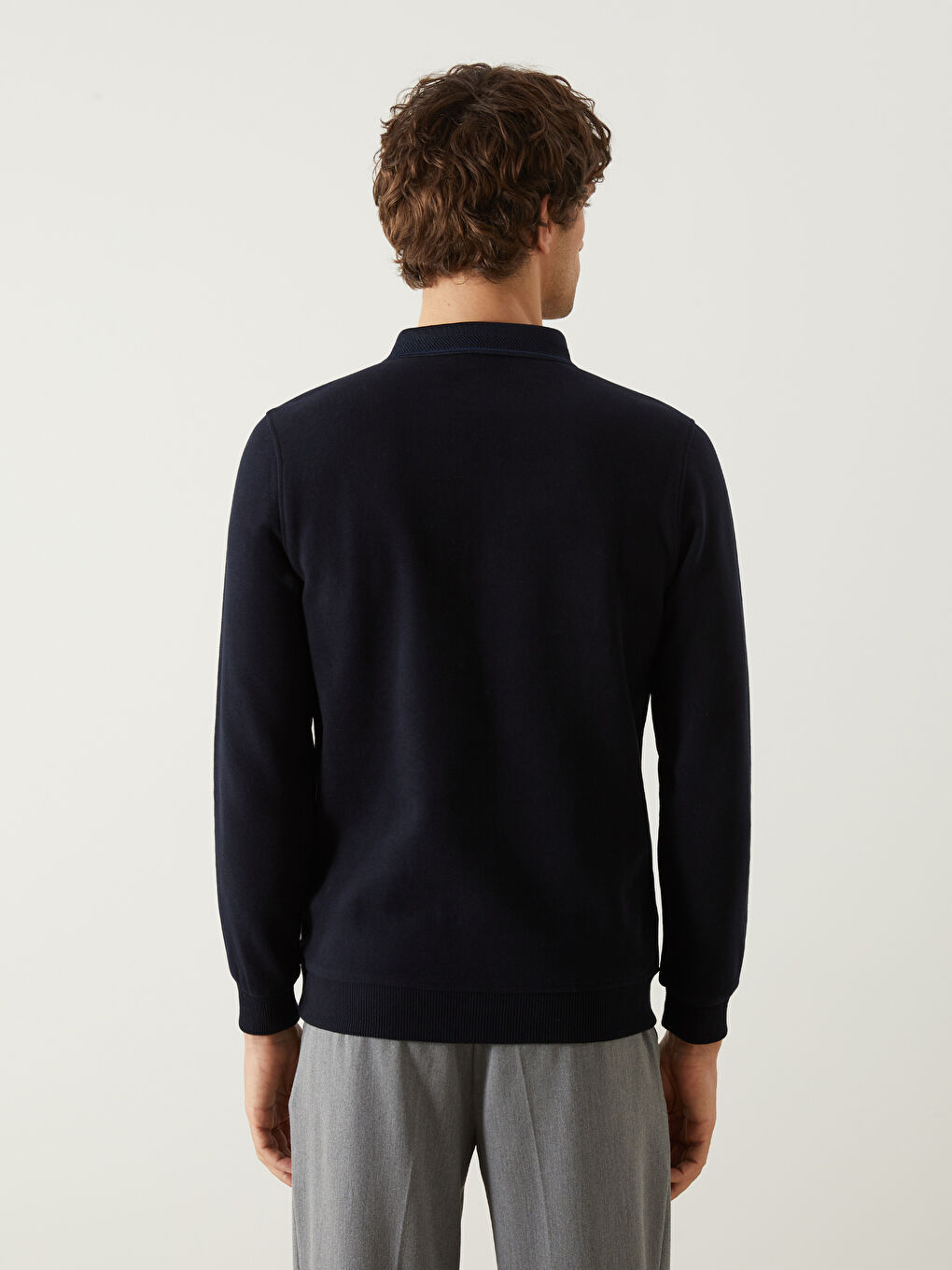 Polo Neck Long Sleeve Embroidered Men's Sweatshirt -W4M096Z8-RFH