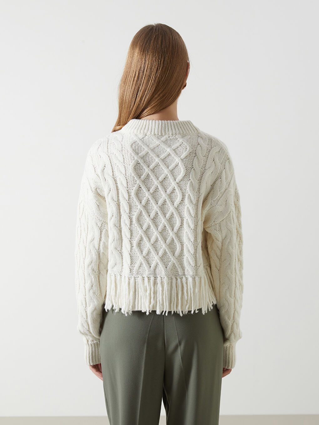 Crew Neck Self-Patterned Women's Knitwear Sweater -W4M099Z8-FDU