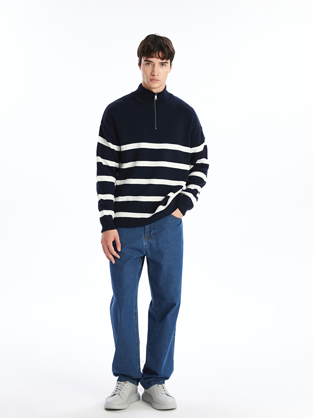 XSIDE Funnel Neck Long Sleeve Striped Men's Knitwear Sweater -W58409Z8-YH3