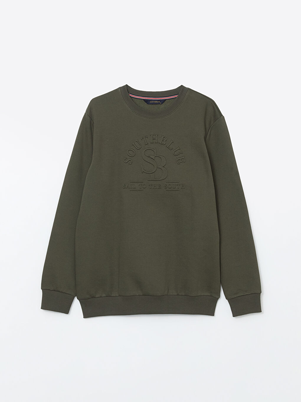 Haki Bisiklet Yaka Baskılı Erkek Kalın Sweatshirt-4