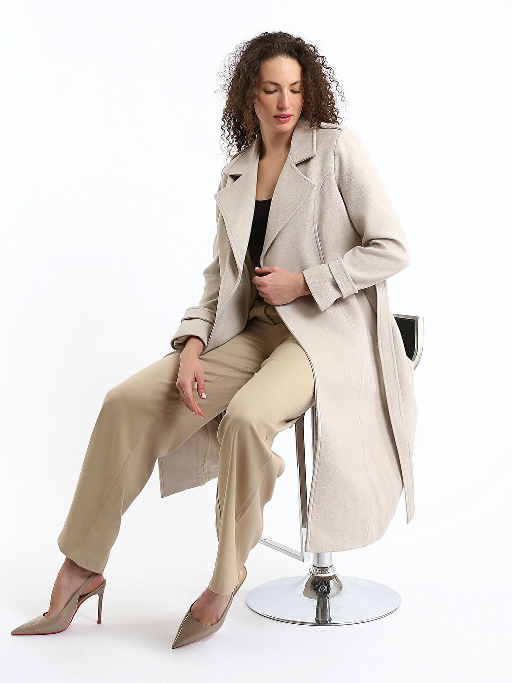 Women's Shirt Collar Plain Stash Coat-2