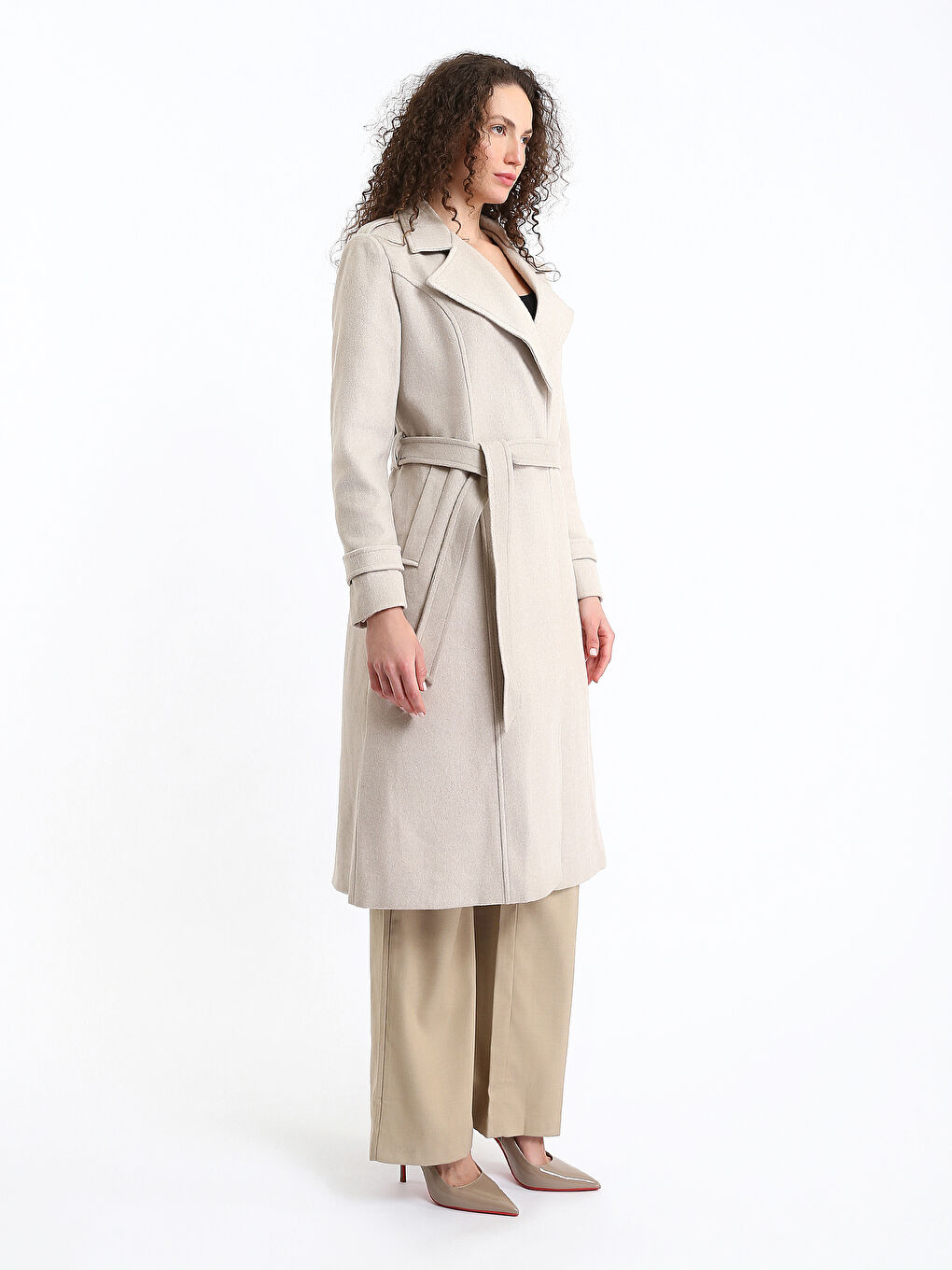 Women's Shirt Collar Plain Stash Coat-3