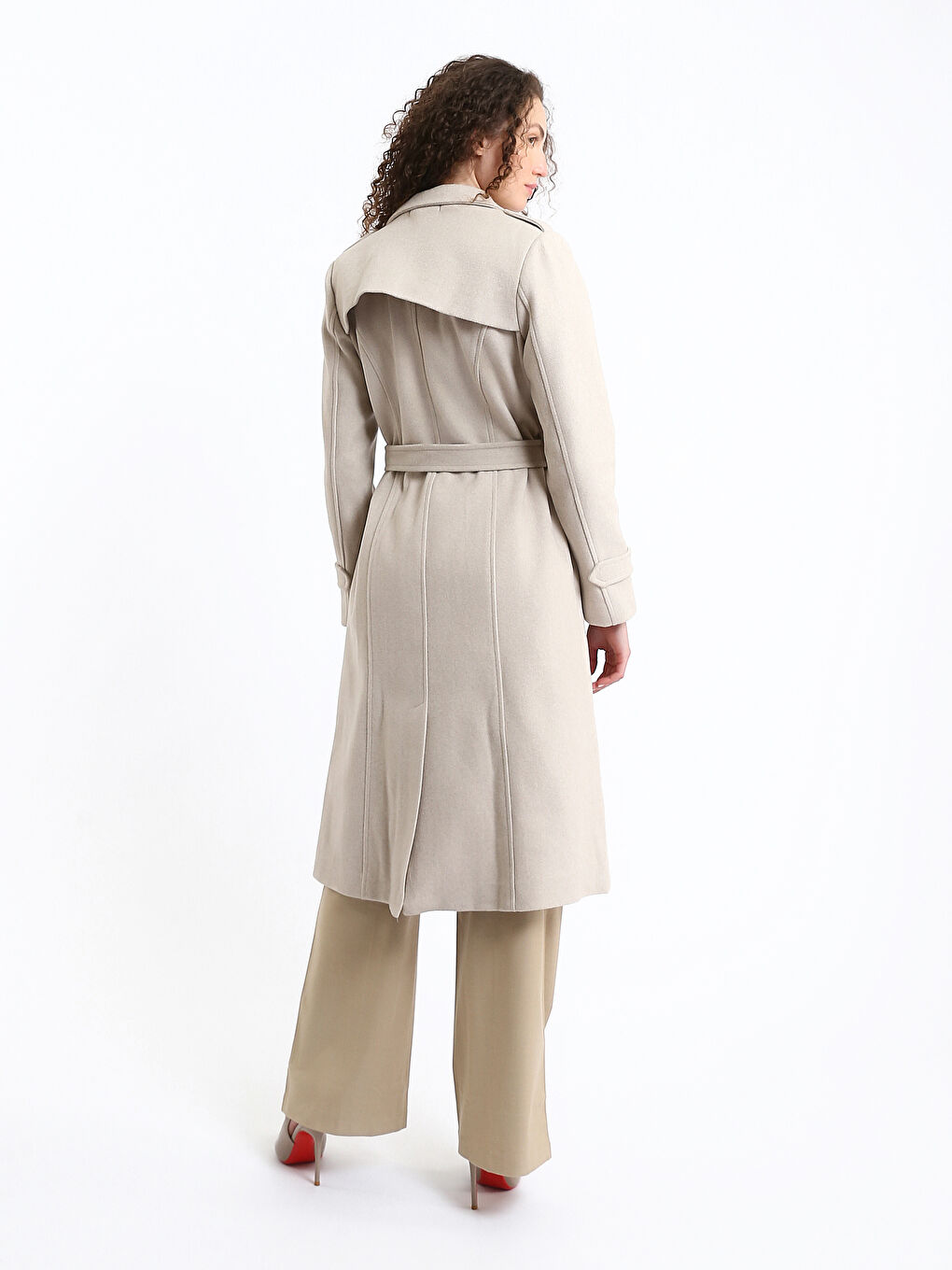 Women's Shirt Collar Plain Stash Coat-4
