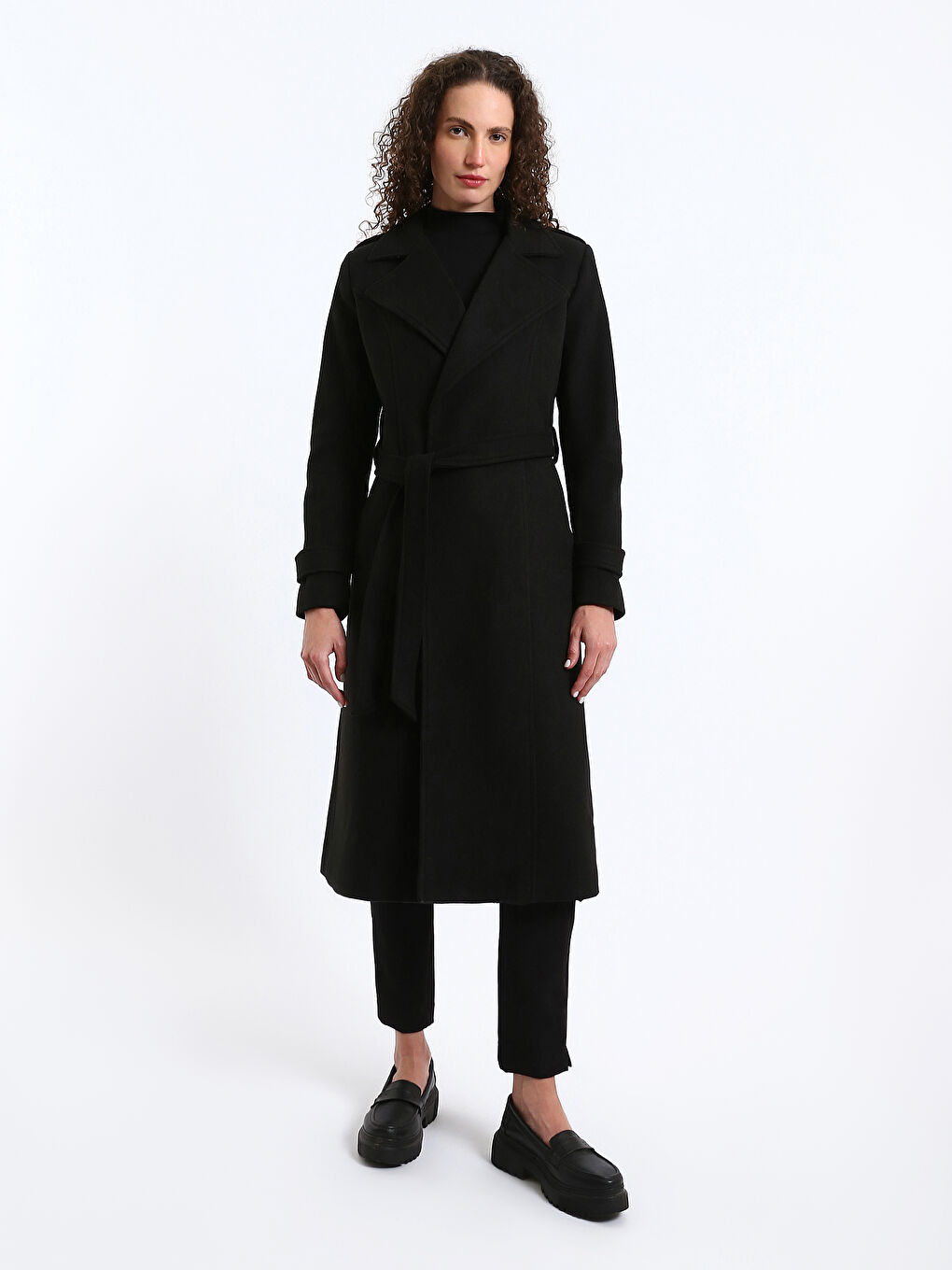 Women's Shirt Collar Plain Stash Coat