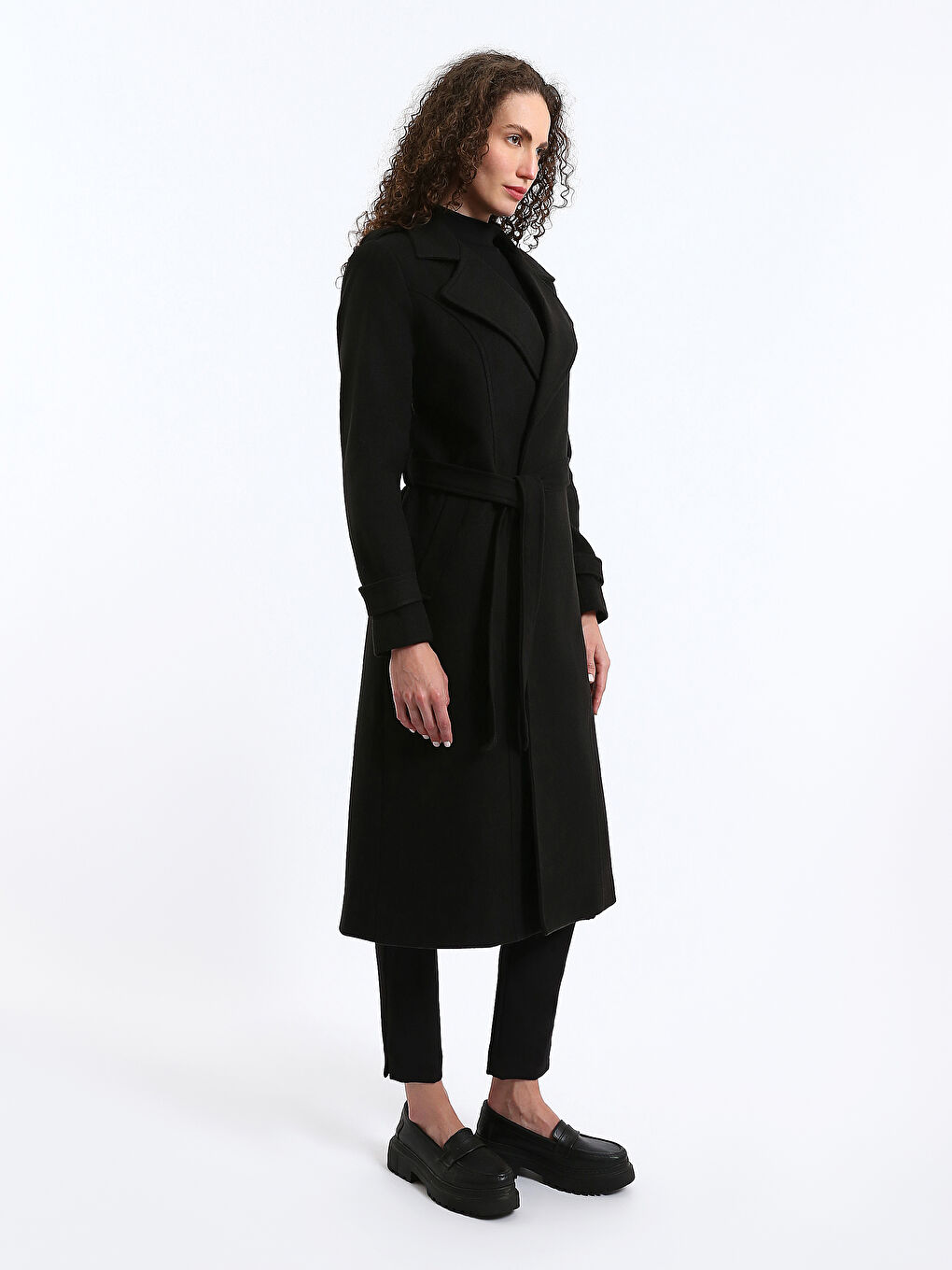 Women's Shirt Collar Plain Stash Coat-3